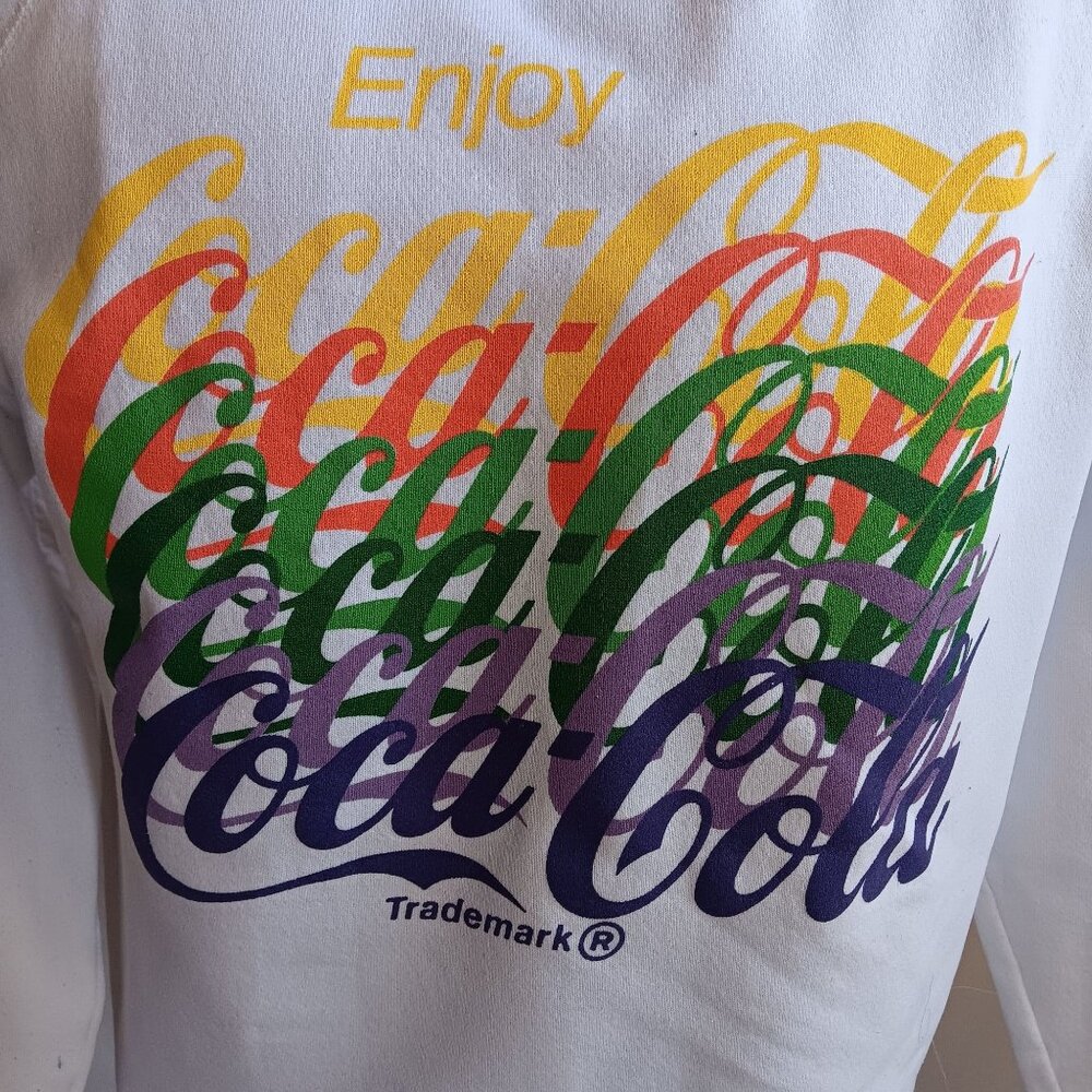 Large Vintage Coca-Cola Sweatshirt 1990's Hanes Enjoy Logo Rainbow Colors USA
